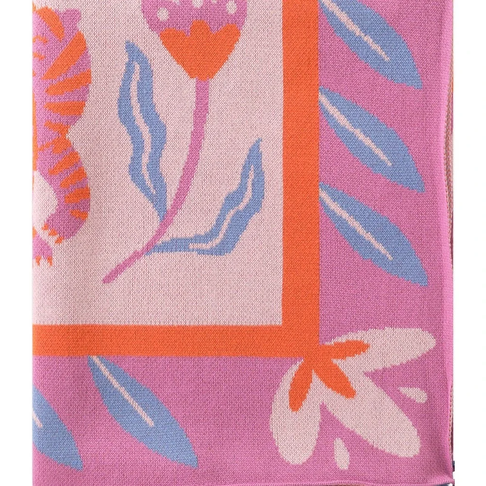 Jotex ROAR Tiger Throw Blanket Pink Organic Cotton Knit 50x62 India